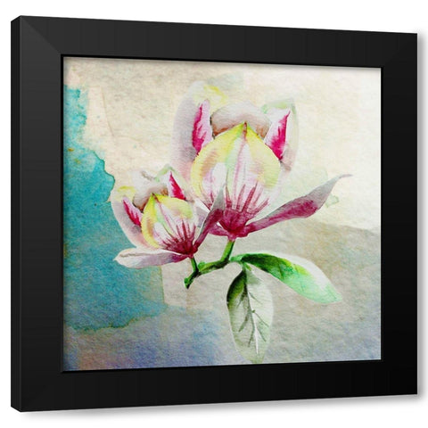 Magnolia Pair 2 Black Modern Wood Framed Art Print by Boho Hue Studio
