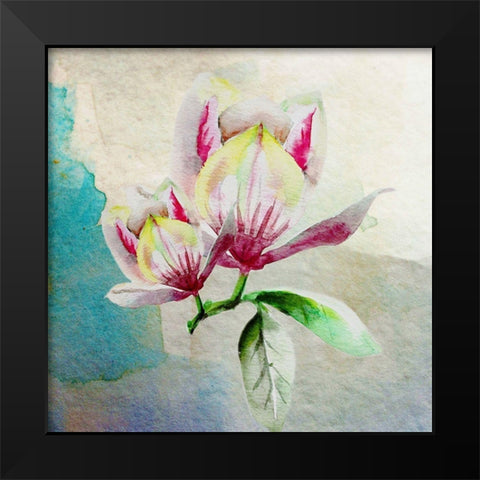 Magnolia Pair 2 Black Modern Wood Framed Art Print by Boho Hue Studio