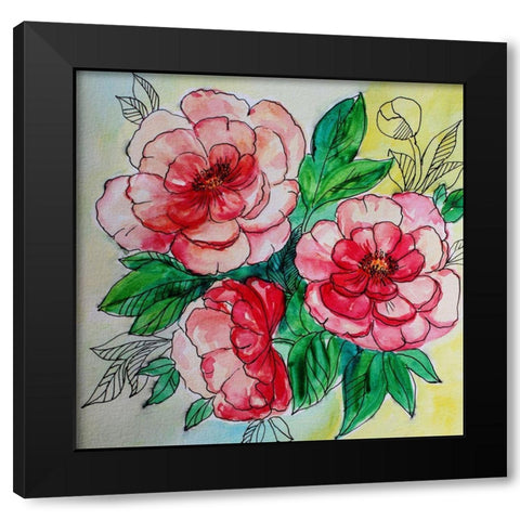Blossom Trio Black Modern Wood Framed Art Print with Double Matting by Boho Hue Studio