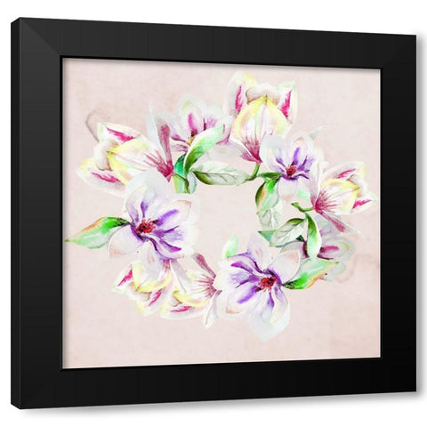 Flower Circle Black Modern Wood Framed Art Print by Boho Hue Studio