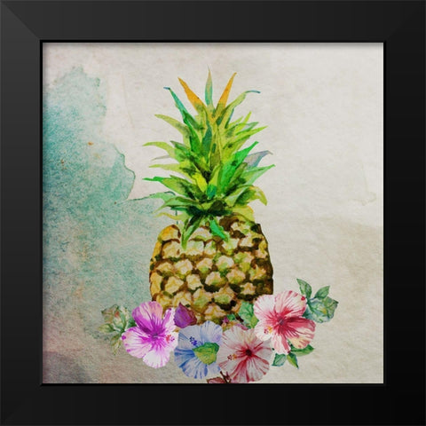 Pineapple Black Modern Wood Framed Art Print by Boho Hue Studio