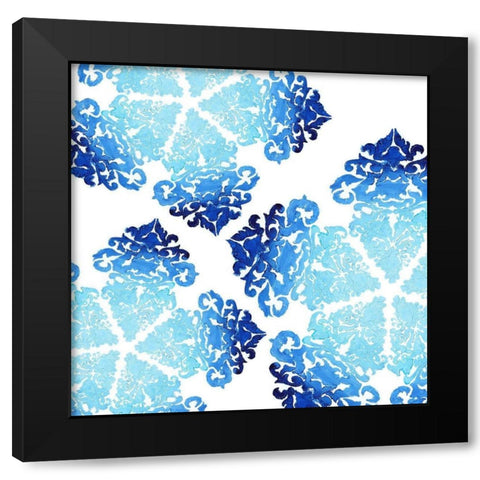 Blue Ombre Damask 1 Black Modern Wood Framed Art Print by Boho Hue Studio