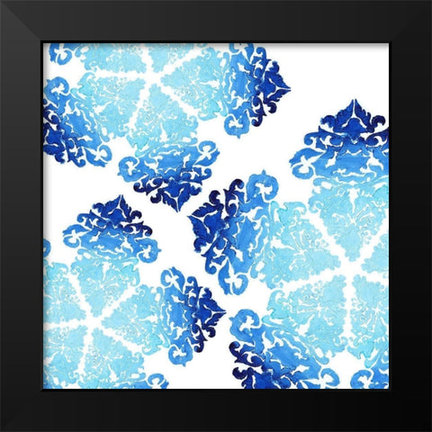 Blue Ombre Damask 1 Black Modern Wood Framed Art Print by Boho Hue Studio