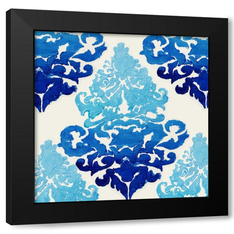 Blue Ombre Damask 2 Black Modern Wood Framed Art Print by Boho Hue Studio