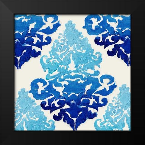 Blue Ombre Damask 2 Black Modern Wood Framed Art Print by Boho Hue Studio