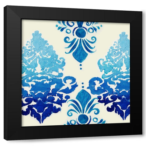 Blue Ombre Damask 3 Black Modern Wood Framed Art Print by Boho Hue Studio