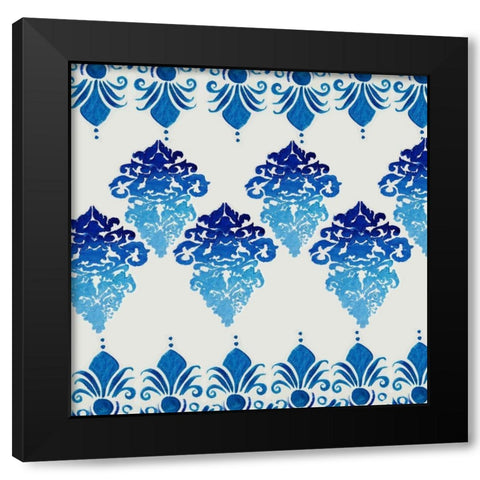 Blue Ombre Damask 4 Black Modern Wood Framed Art Print by Boho Hue Studio