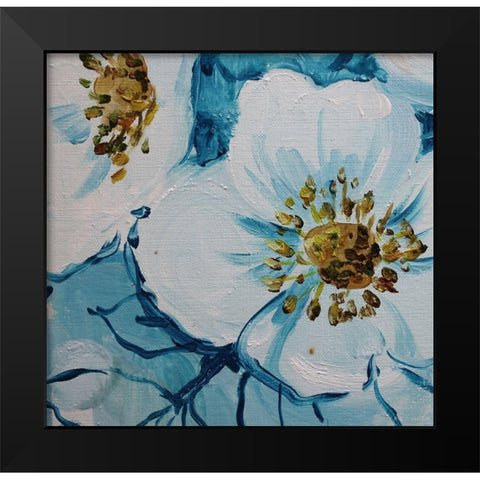 Blue Flora A Black Modern Wood Framed Art Print by Boho Hue Studio