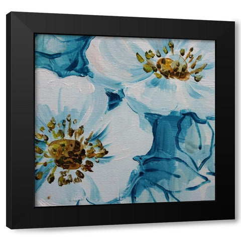 Blue Flora B Black Modern Wood Framed Art Print by Boho Hue Studio