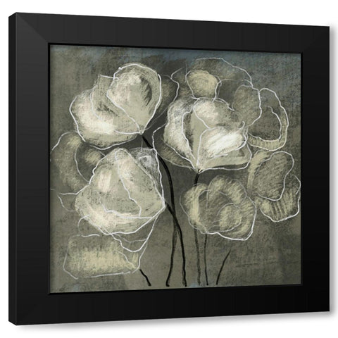 Gray Flowers Black Modern Wood Framed Art Print by Boho Hue Studio