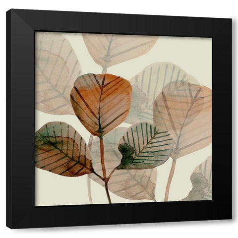 Squared Brown Leaves 1 Black Modern Wood Framed Art Print by Boho Hue Studio