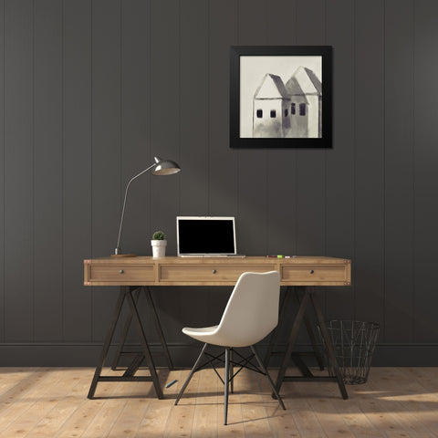 Charcoal Houses Black Modern Wood Framed Art Print by Boho Hue Studio
