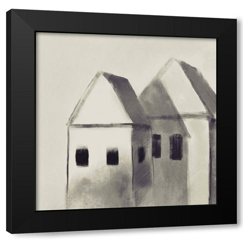 Charcoal Houses Black Modern Wood Framed Art Print with Double Matting by Boho Hue Studio