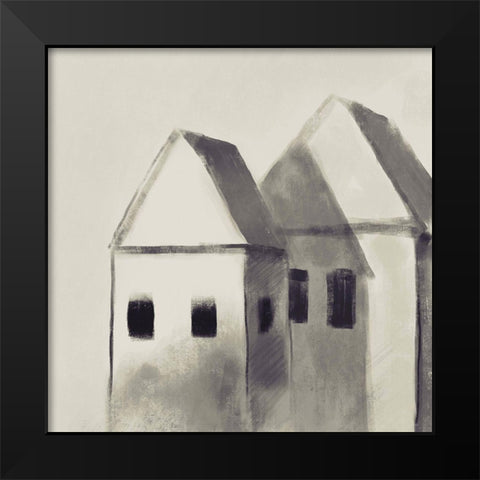 Charcoal Houses Black Modern Wood Framed Art Print by Boho Hue Studio