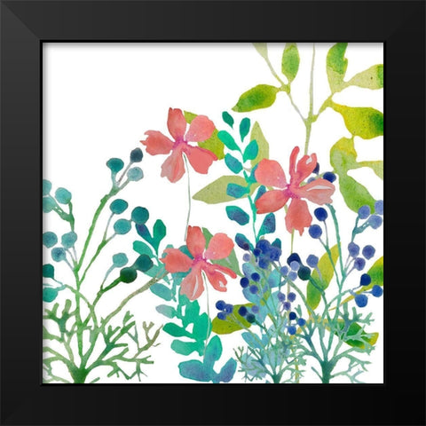 Flowers Square Black Modern Wood Framed Art Print by Boho Hue Studio