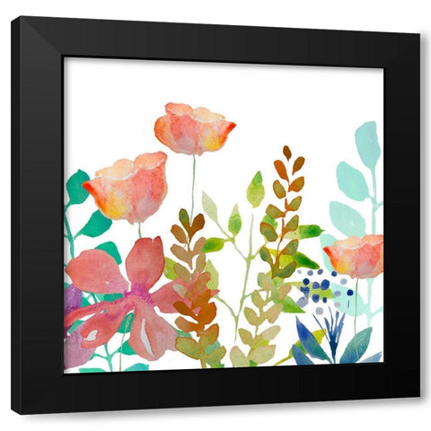 Flowers Black Modern Wood Framed Art Print by Boho Hue Studio