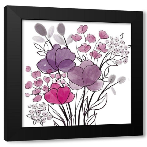 Pink Bouquet Black Modern Wood Framed Art Print with Double Matting by Boho Hue Studio
