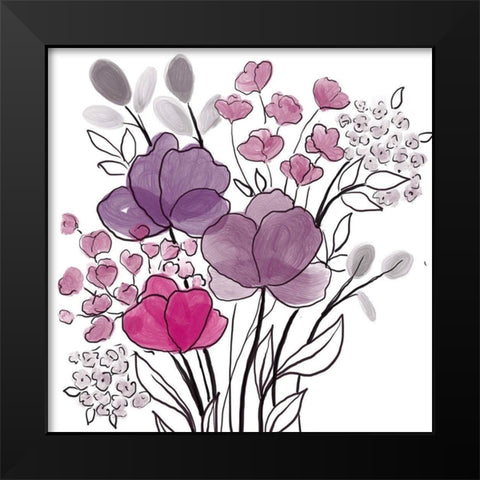 Pink Bouquet Black Modern Wood Framed Art Print by Boho Hue Studio