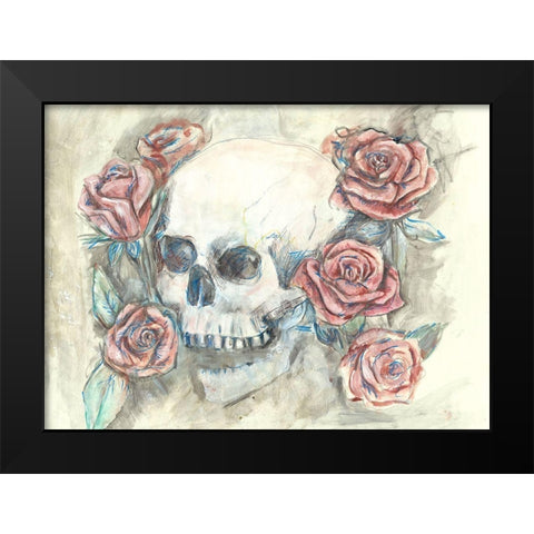 Skull and Roses Black Modern Wood Framed Art Print by Bassani, Justine