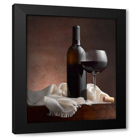 Red Wine And Cork Black Modern Wood Framed Art Print by Seidman, Barry