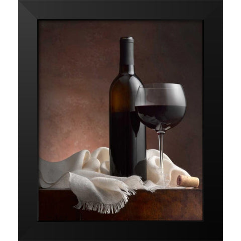 Red Wine And Cork Black Modern Wood Framed Art Print by Seidman, Barry