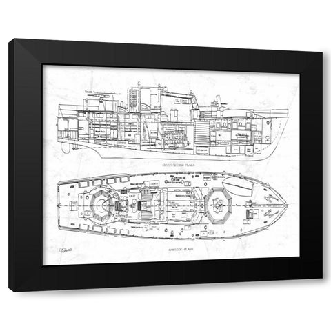Boat Blueprint 1 wht Black Modern Wood Framed Art Print by Stevens, Carole