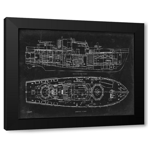 Boat Blueprint 1 blk Black Modern Wood Framed Art Print with Double Matting by Stevens, Carole