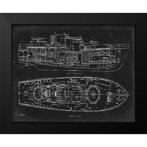 Boat Blueprint 1 blk Black Modern Wood Framed Art Print by Stevens, Carole