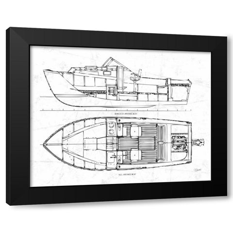 Boat Blueprint 2 wht Black Modern Wood Framed Art Print with Double Matting by Stevens, Carole