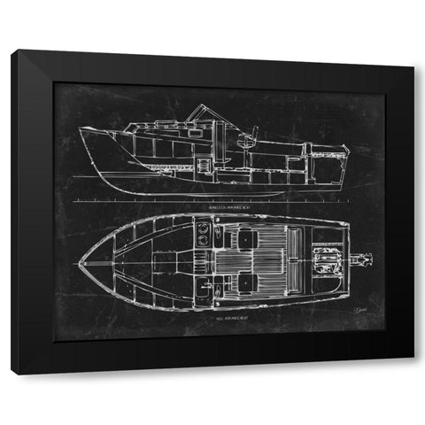 Boat Blueprint 2 blk Black Modern Wood Framed Art Print with Double Matting by Stevens, Carole