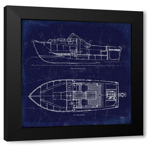 Boat Blueprint 2 Black Modern Wood Framed Art Print with Double Matting by Stevens, Carole