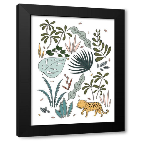 Botanical Jungle Leopard Black Modern Wood Framed Art Print by Sweet Melody Designs
