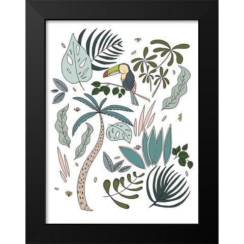 Botanical Jungle Toucan Black Modern Wood Framed Art Print by Sweet Melody Designs