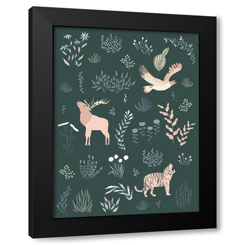 Botanical Beasts Black Modern Wood Framed Art Print with Double Matting by Sweet Melody Designs