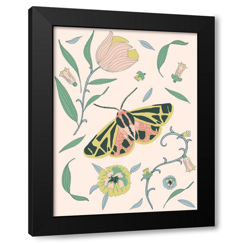 Botanical Tiger Moth Black Modern Wood Framed Art Print with Double Matting by Sweet Melody Designs