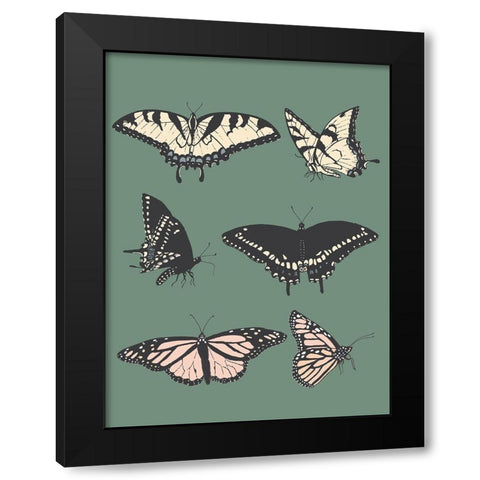 Butterfly Chart Black Modern Wood Framed Art Print with Double Matting by Sweet Melody Designs