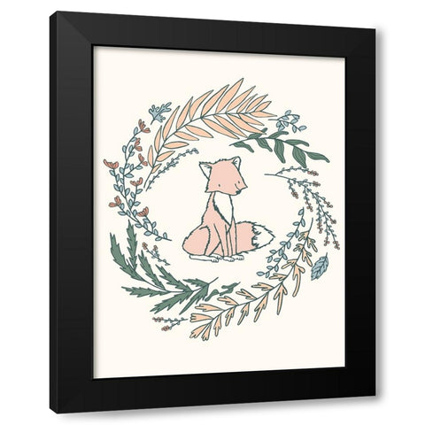 Fox Laurels Black Modern Wood Framed Art Print by Sweet Melody Designs