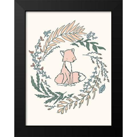 Fox Laurels Black Modern Wood Framed Art Print by Sweet Melody Designs