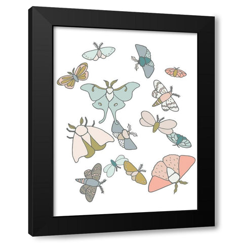 Moths Flutter Black Modern Wood Framed Art Print with Double Matting by Sweet Melody Designs
