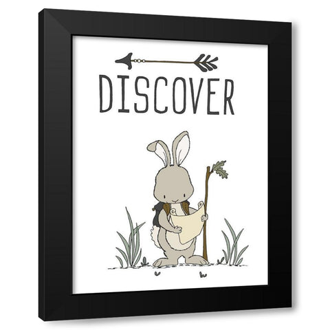 Bunny Discover Black Modern Wood Framed Art Print by Sweet Melody Designs