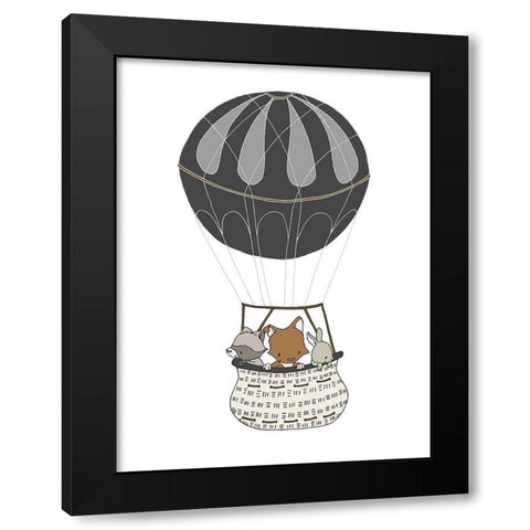 Woodland Hot Air Balloon 1 Black Modern Wood Framed Art Print by Sweet Melody Designs