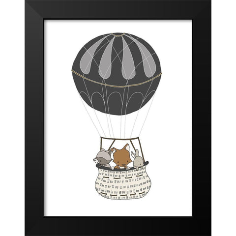 Woodland Hot Air Balloon 1 Black Modern Wood Framed Art Print by Sweet Melody Designs