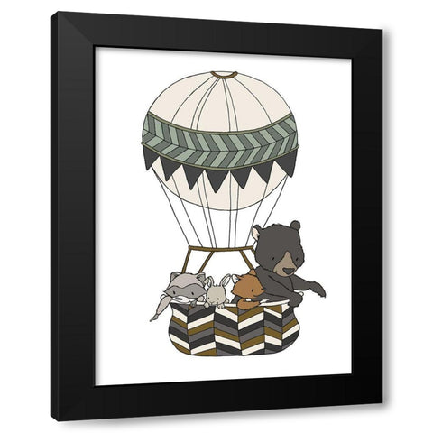 Woodland Hot Air Balloon 2 Black Modern Wood Framed Art Print by Sweet Melody Designs
