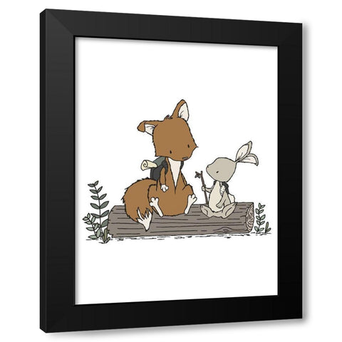 Fox Bunny Lets Be Adventurers Black Modern Wood Framed Art Print with Double Matting by Sweet Melody Designs