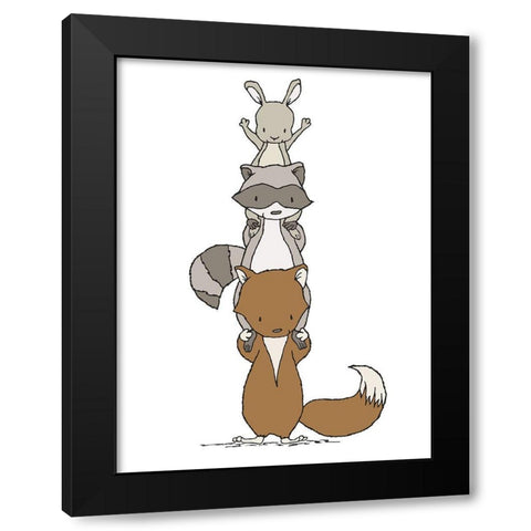 Woodland Animal Stack Black Modern Wood Framed Art Print by Sweet Melody Designs