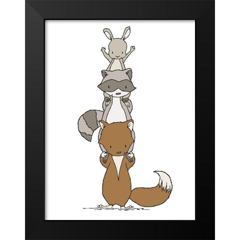 Woodland Animal Stack Black Modern Wood Framed Art Print by Sweet Melody Designs
