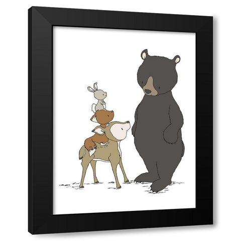 Woodland Beary Nice To Meet You Black Modern Wood Framed Art Print by Sweet Melody Designs
