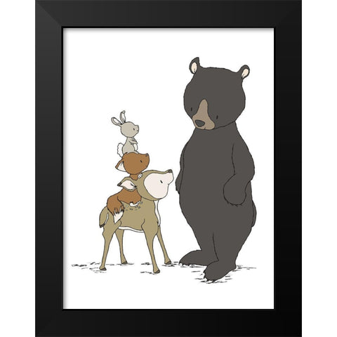 Woodland Beary Nice To Meet You Black Modern Wood Framed Art Print by Sweet Melody Designs