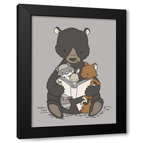 Woodland Story Time Black Modern Wood Framed Art Print with Double Matting by Sweet Melody Designs