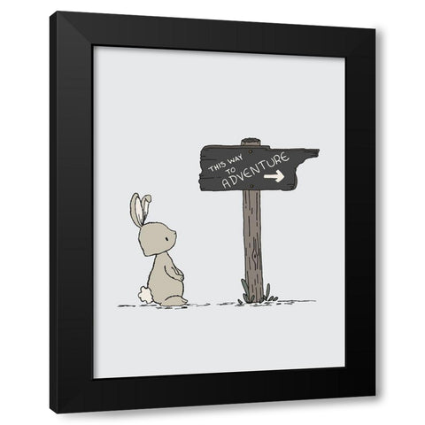 Bunny This Way To Adventure Black Modern Wood Framed Art Print by Sweet Melody Designs